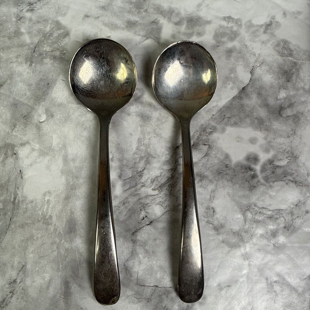 Vintage Italy Silver Plated Soup Spoons - Made in Italy - 6 In - Set of 2